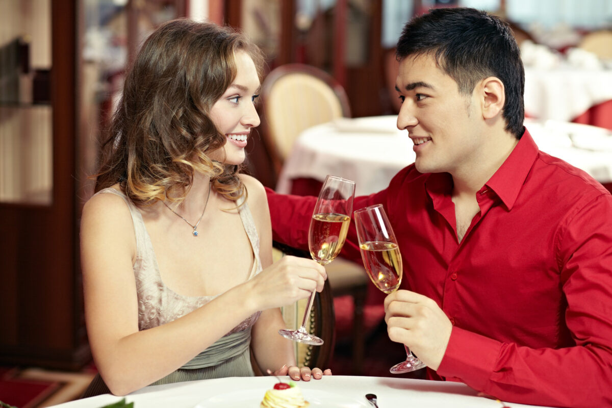 Personalized matchmaking agency couple toasting